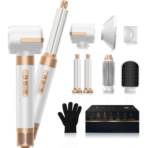 Asas-Brosse Soufflante Sèche Cheveux Air Styler 7-En-1|Brosse Coiffante Chauffante 1200w Lissage,Boucles,Volume|3 Températures,Fer À Boucler 30 Mm,Brosse Lissante,Boucleur À Air,Brosse Brushing