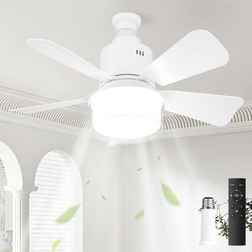 asas-Ventilateur Plafond Avec Lumière,72W Ventilateur Silencieux Plafond Avec Douille E27,Abat-Jour Double Couche,Dimmable Ventilateur Plafond Led Pour Chambre Salon(Blanc + Connecteur Rallonge)