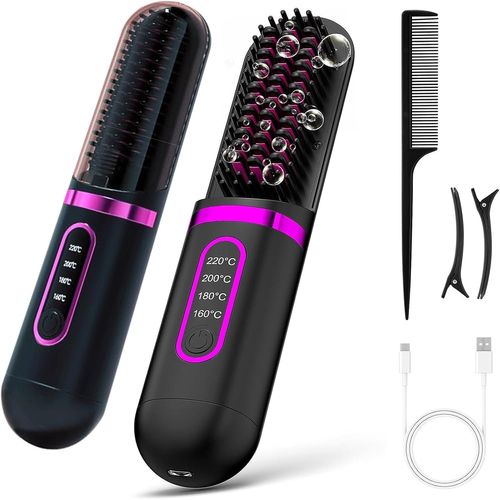Asas-Brosse À Lisser Anti-Brûlure,Fer À Lisser,Brosse À Lisser Sans Fil,Chauffage Rapide En Céramique En 20 Secondes,4 Réglages De Température,160 °C À 220 °C,Mini Fer À Lisser Portable,Pour Voyage