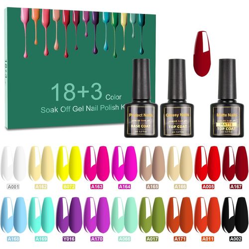 Asas-Vernis Semi Permanent 21 Manucure Nail Art Lot Vernis À Ongles Gel Uv Led Nail Polish Soak Off 18 Couleurs Fluorescent Populaire,Base Et Top Coat Matt,8ml 