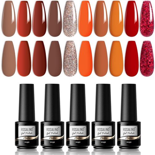 Asas-Vernis Semi Permanent,Rouge Pailleté Orange Marron Vernis À Ongles Uv Led 10 Couleurs Gel Nail Polish Lot Automne Hiver 