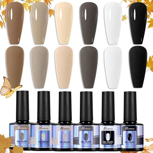 Asas-Vernis À Ongles Semi Permanent Brun Set,Uv Led Gel Polish,6 Couleurs Lot De Vernis À Ongles Gels,Gel Vernis À Ongles Soak Off Uv/Led,Vernis Gel Uv Pour Studio De Manucure Diy Home 