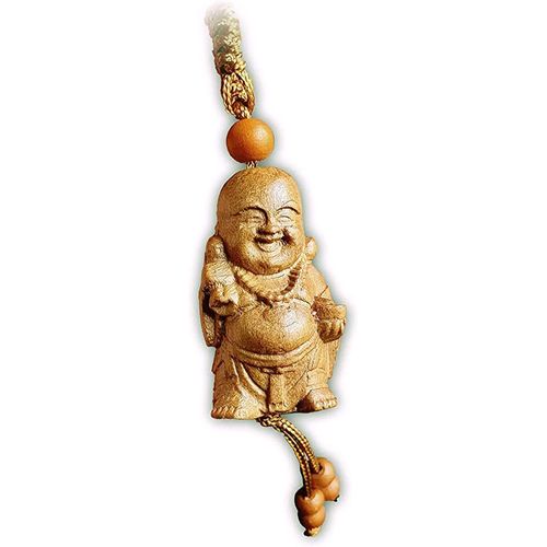 Asas-Porte-Clés En Bois¿Bouddha Rieur 3d Acajou,Environ 4cm,Acajou Rouge,M