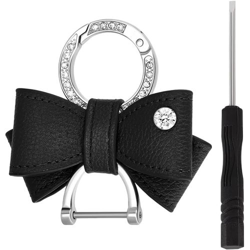 Asas-Porte Clés En Forme De N?Ud En Similicuir Noir Avec Anneau À Ressort En Zircone Cubique Pour Sac À Main Clés De Voiture Pendentif Décoration Pour Femme