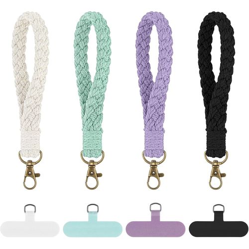 Asas-Lot De 4 Porte-Clés En Macramé-En Tissu Avec Boucle De Suspension-Court-Pour Projets De Bricolage Et Accessoires-Chaîne De Téléphone Portable Anti-Perte Pour Hommes,Femmes Et Enfants