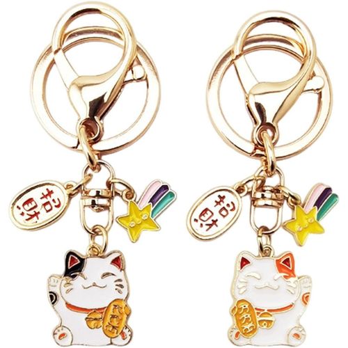 Asas-2 Pièces Porte-Clés Chat Porte-Bonheur,Pendentif Chat Porte-Bonheur,Porte-Clés Chat Mignon,Porte-Clés Animal De Dessin Animé,Porte-Clés Enfant,Pendentif Sac Créatif