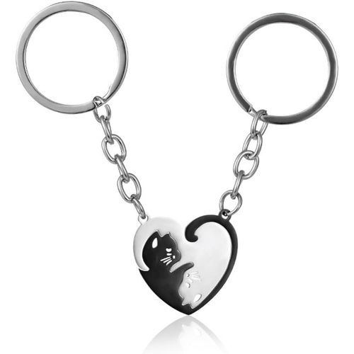 Asas-Porte-Clés Cadeau Pour Couple-Chat Noir Et Blanc Porte-Clés Kawaii,Idee Cadeau Saint Valentin,Pendentif Porte-Clés D'amitié,Pour Petit Ami,Petite Amie,Filles Cadeaux D'anniversaire