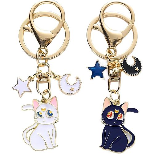Asas-2 Pièces Porte Clef Chat,Porte-Clés Cartoon Mignon Magie Chat,Porte-Clés Pentagramme Sac Téléphone Portable Voiture,Porte Clé Chat Pour Hommes Adolescents Filles Amoureux Des Chats