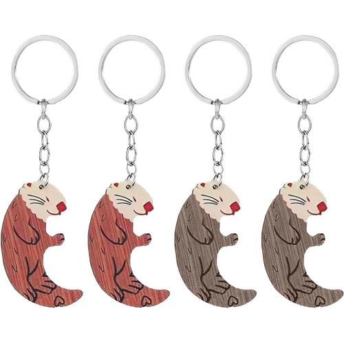 Asas-4 Pièces Porte Clef,Porte-Clés Loutres En Bois,Porte-Clés Couple D'animaux,Cadeau De Loutres,Porte-Clés Pour Couple,Loutres,Motif Ange Gardien,Porte Clef Couple