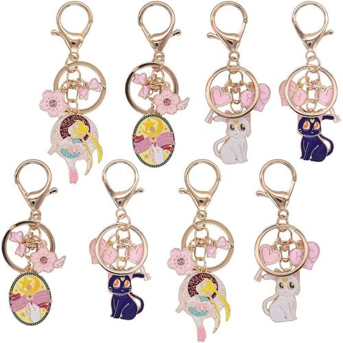 Asas-Sailor Moon Porte Cléf Dessin Animé Porte-Clés Sailor Moon Kawaii Personnage Dessin Animé Porte-Clés Pour La Décoration De Fête Des Enfants,Sac D'école Décoration,Les Cadeaux D'anniversaire 8 Pcs
