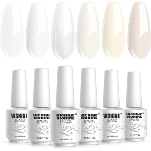 Asas-Lot De 6 Vernis Semi Permanent French Gel Milky White Nail Art Gel Vernis Gel Blanc Uv Led Soak Off Vernis Manucure 8ml 