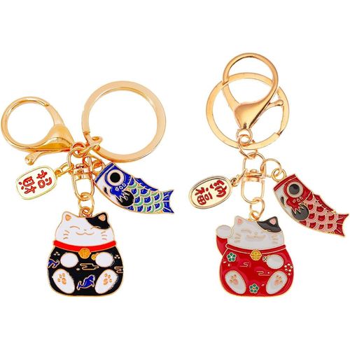 Asas-2 Pièces Porte-Clés Chat Porte-Bonheur,Porte-Clés Mignons,Porte-Clés Drôles,Porte-Clés De Voiture,Porte-Clés Cadeaux