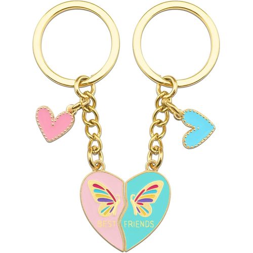 Asas-Bff Porte-Clés Papillon,Porte-Clés En Forme De C?ur Pour Filles,Porte-Clés Meilleure Amie,Cadeau D'amitié,Pendentif Papillon Pour Enfants,Multicolore,L