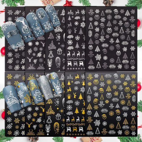 Asas-Feuilles Sticker Nail Art Autocollants Ongles 3d Décoration Noël Accessoires Bricolage Française Blanc Or Argent Cadeau Femme Fille 