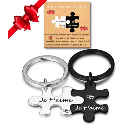 Asas-Cadeau Couple-Couple Porte-Clés-2pcs Porte-Clés Couple¿Gravé Je T'aime Cadeau Saint-Valentin Anniversaire Noël Femme Homme
