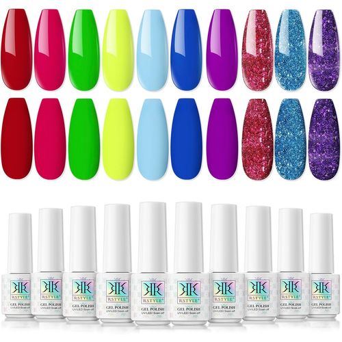 Asas-Vernis Semi Permanent,10 Couleurs Brillant Vernis À Ongles Vernis Gel Uv Couleur Gel Uv Ongle Uv Led Nail Polish Manucure Nail Art Lot Vert Fluorescent Néon Rouge 