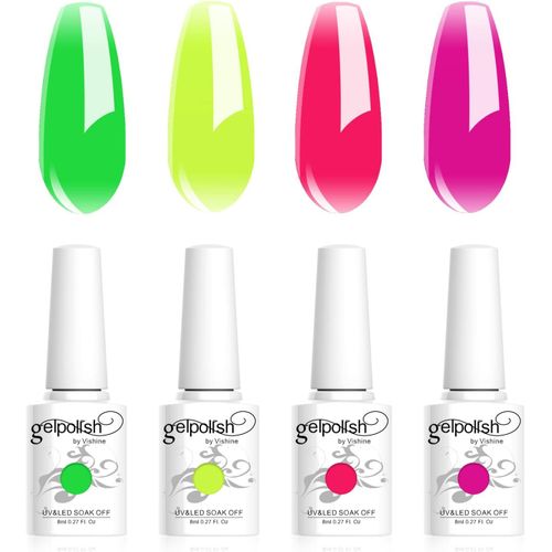 Asas-Vernis Gels Semi-Permanents,Lot 4 Couleurs Translucide Fluorescent,Néon Bleu Vert Rose Fushia Transparent Nail Art Vernis À Ongles Uv Led Gel Polish Varnish Manucure 8ml C026 