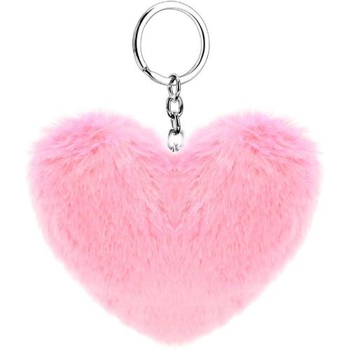 asas-Doux Artificielle Fourrure De Lapin Porte-Clés Pompon Coeur D'Amour Duveteux Porte-Clés Valise Sacs À Dos Accessoires Charme Pour Les Femmes Filles(Rose)