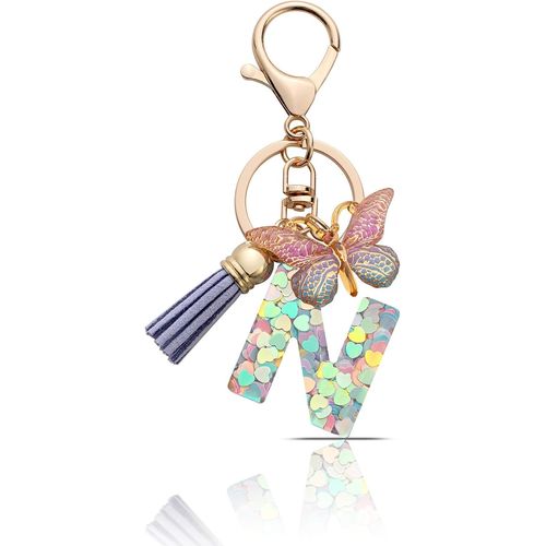 Asas-Porte-Clés Avec Lettre De L'alphabet-Porte-Clés Pour Fille-Lettre Initiale-Papillons-Pour Femme