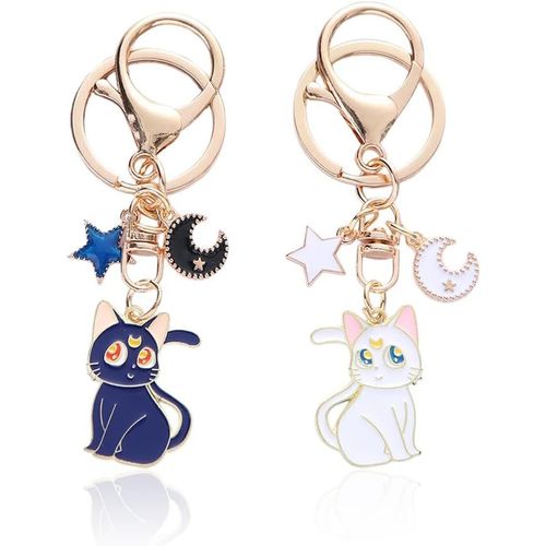 Asas-Porte-Clés Mignon Chat Magique Cartoon Pentagramme Pour Sac Téléphone Voiture Hommes Adolescents Filles Amoureux Des Chats(Blanc,Bleu)