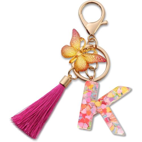 Asas-Porte-Clés Pour Fille,Porte-Clés Avec Lettre,Porte-Clés Papillon,Porte-Clés Lettre Initiale Pour Femme,Rose,Rose