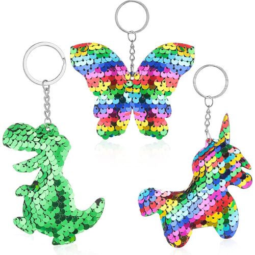 Asas-3 Pièces Porte-Clés À Paillettes Porte-Clés Pour Enfants Porte-Clés De Licorne Papillon Dinosaure Porte-Clés Kawaii Pour Faveurs De Fête Pâques Anniversaire Décorations Cadeaux Sac À Dos