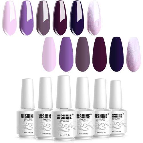 Asas-Vernis Gel Semi Permanent-Vernis À Ongles Gel Soak Off Lot 6 Couleurs 8ml Chaque Flacon,Lot Pourpre Lilas Populaire 