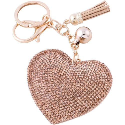 asas-En Cuir Amour Coeur Keychain Bling Ss6 Premium Cristal De Voiture Porte-Clés Valise Sacs À Dos Accessoires Charme Avec Glands(Champagne)