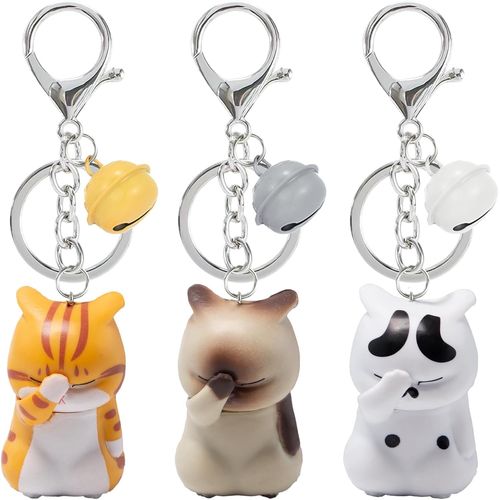 Asas-3 Pièces Mignon Chat Timide Porte-Clés En Résine Figurine Porte Clés Créatif Dessin Animé Chat Animaux Porteclés Pour Sac À Main Sac À Dos Décorations Noël Enfants Cadeau De Fête