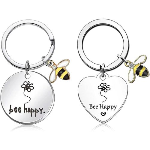 Asas-Lot De 2 Bee Happy Porte-Clés,Porte-Clés Abeille,Pour Remercier La Maîtresse D'école Maternelle Ou Professeur-Idéal Pour Noël Ou Pâques