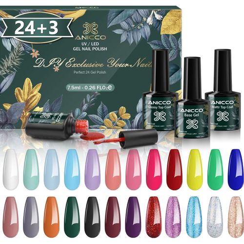Asas-Vernis Semi Permanent-27 Pcs Lot Vernis À Ongles Nail Gel Uv Led Manucure Nail Polish Soak Off 24 Couleurs Populaire Avec Base Et Matt Top Coat,7.5ml 