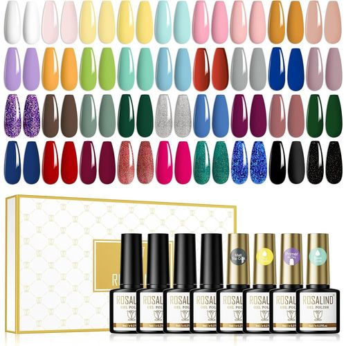 Asas-Lot Vernis Semi Permanent 40 Pcs Avec Base Coat,Top Coat Mat Et Brillant,Primer 36 Couleurs Uv Led Vernis À Ongles Gel Polish Rouge Pailleté Vert Marron Gris 8ml Pour Les Manucures French 