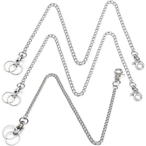Asas-3 Pièces Chaîne Kit,Long Porte-Clés Avec Deux Pinces Pour Homard Et Deux Porte-Clés,Argent Chaîne De Poche Pour Femmes Hommes,Chaîne Pour Portefeuille Pour Jeans,Pantalons,Sacs
