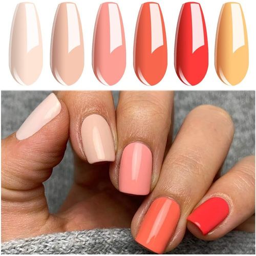 Asas-Vernis Gel Semi Permanent,Vernis À Ongles Lot De 6 Couleur Pêche Orange Nu Uv Led Gel Polish Varnish Manucure Nail Art Coffret 8ml 