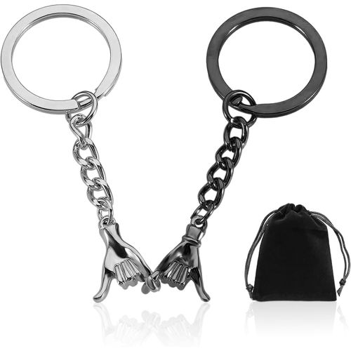 Asas-Lot De 2 Porte-Clés Pour Couple-Cadeau D'ami,Saint-Valentin,Meilleure Amie,Femme-Main Dans La Main-Noir/Argent-Taille Unique