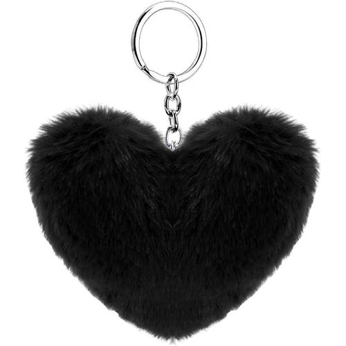 asas-Doux Artificielle Fourrure De Lapin Porte-Clés Pompon Coeur D'Amour Duveteux Porte-Clés Valise Sacs À Dos Accessoires Charme Pour Les Femmes Filles(Noir)
