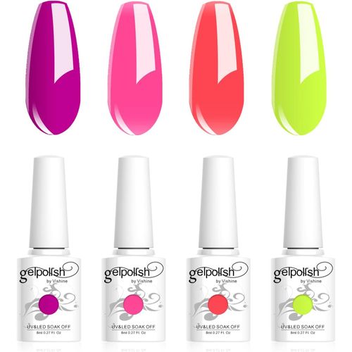 Asas-Vernis Gels Semi-Permanents,Lot De 4 Couleurs Fluo,Néon Fushia,Rose,Orange,Jaune Collection Nail Art Vernis À Ongles Uv Led Gel Polish Varnish Manucure 8ml C029 