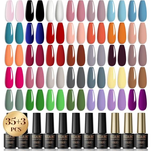 Asas-Vernis Semi Permanent 38 Pcs,35 Couleurs + 1 Base ¿1 Top Coat Brillant ¿1 Top Coat Matte,Lot Vernis Gel Semi Permanent Rose Noir Blanc Uv Led Vernis À Ongles Gels 