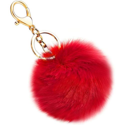 asas-Doux Artificielle Fourrure De Lapin Porte-Clés Pompon Balle Duveteux Porte-Clés Valise Sacs À Dos Accessoires Charme Pour Les Femmes Filles(Rouge)