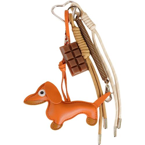 Asas-Porte-Clés Teckel En Similicuir Avec Pendentif Chocolat,Sac Y2k Mignon Pour Femmes,Porte-Clés Anniversaire,Accessoire Esthétique Orange