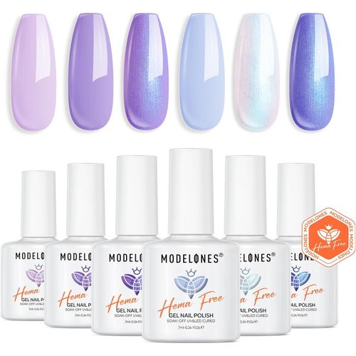 Asas-Vernis Semi Permanent,Blanc Perle Effet Violet Pailleté Bleu 6 Couleurs Vernis Gel Uv Semi Permanent Sans Hema Soak Off Vernis À Ongles Complet Pour Gel Ongle Manucure Nail Art Diy Home 