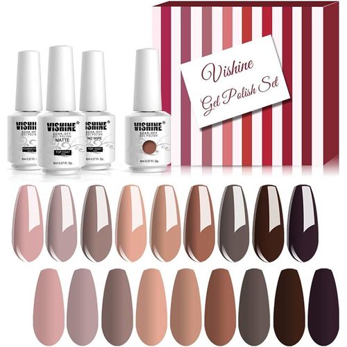 Asas-Lot De Vernis Semi Permanent Vernis À Ongles 12 Couleurs Café Nude Nu Marron Gel Uv Led Soak Off Manicure Classique Avec Base Top Coats & Matte Top Coats Nail Art 8ml 