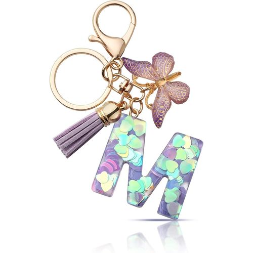 Asas-Porte-Clés Avec Lettre Porte-Clés Fille Initiale Cadeau Femmes Porte-Clés Papillon,Violet