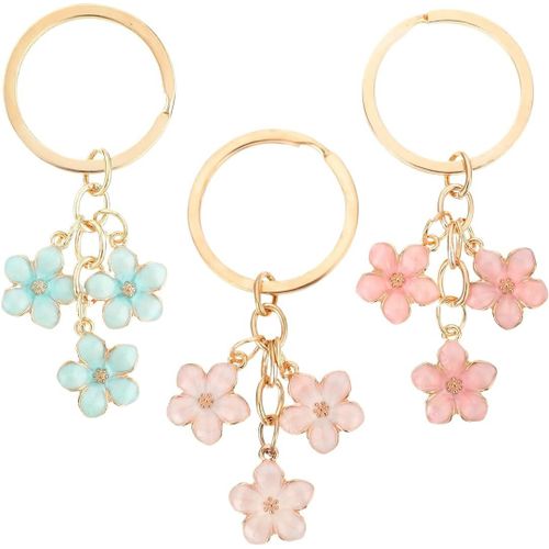 Asas-3 Pièces Porte Clés Floral,Porte Clés Pour Femmes,Mignon Sac Charms Décoration Pendentif Fête Des Mères(Rose,Blanc,Bleu)