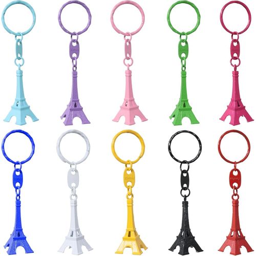 Asas-Lot De 10 Retro Mini Coloré Rétro Tour Eiffel Modèle Clés En Métal Split Porte-Clés Porte-Clés