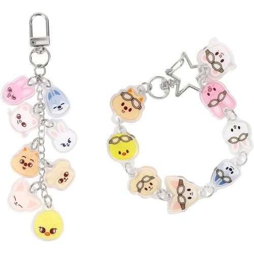 Asas-Stray Kids Skzoo Lot De 2 Porte-Clés Stray Kids Merch Pour Les Fans De Kpop,Joli Pendentif Skzoo,Cadeau Parfait Pour Les Fans,Argenté,M