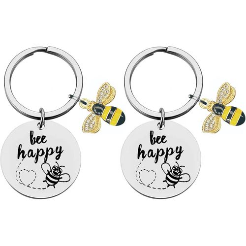 Asas-2-Pack Porte-Clés Bee,Porte-Clés Motivation,Porte-Clés En Acier Inoxydable Bee,Porte-Clés En Acier Inoxydable Pour Enseignant,Cadeau Porte-Clés Bee,Porte-Clés D'anniversaire(Argent)