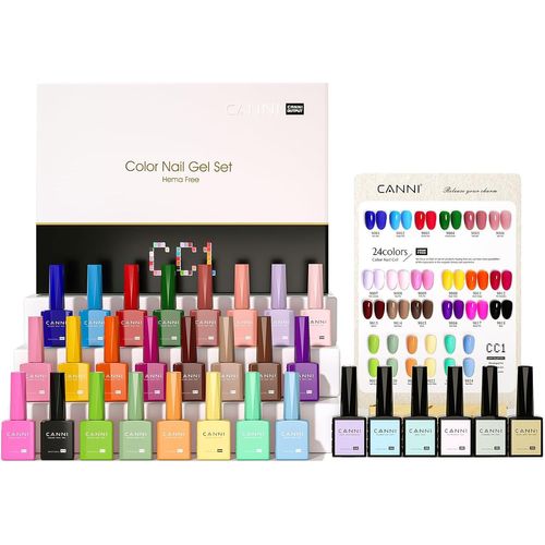 Asas-Lot Vernis Semi Permanent 24 Couleurs Vernis À Ongles Avec Base Et Top Coat Vernis Semi Permanent/Matt/Primer Ongle Gel Uv Et Déshydrateur Pour/Renforcer La Carte Gel/Couleur Cc1 