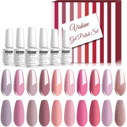 Asas-Vernis Semi Permanent 12 Flacons Vernis À Ongles Gels Semi-Permanents Lot Couleurs Rose Nude & Base Top Coat Uv Led Gel 
