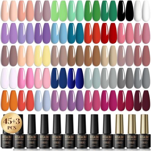Asas-Vernis À Ongles Gels Semi Permanent 48 Pcs,45 Couleurs + 1base ¿1 Top Coat Brillant ¿1 Top Coat Matte,Lot Mini Nu Gris Vert Violet Uv Led 